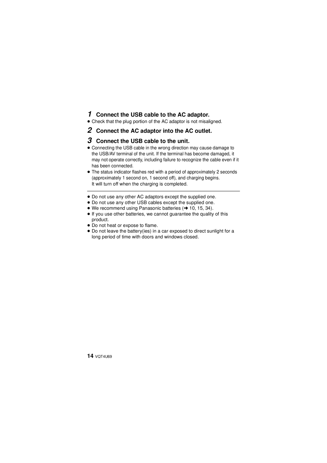 Panasonic HX-DC3 owner manual Connect the USB cable to the AC adaptor 