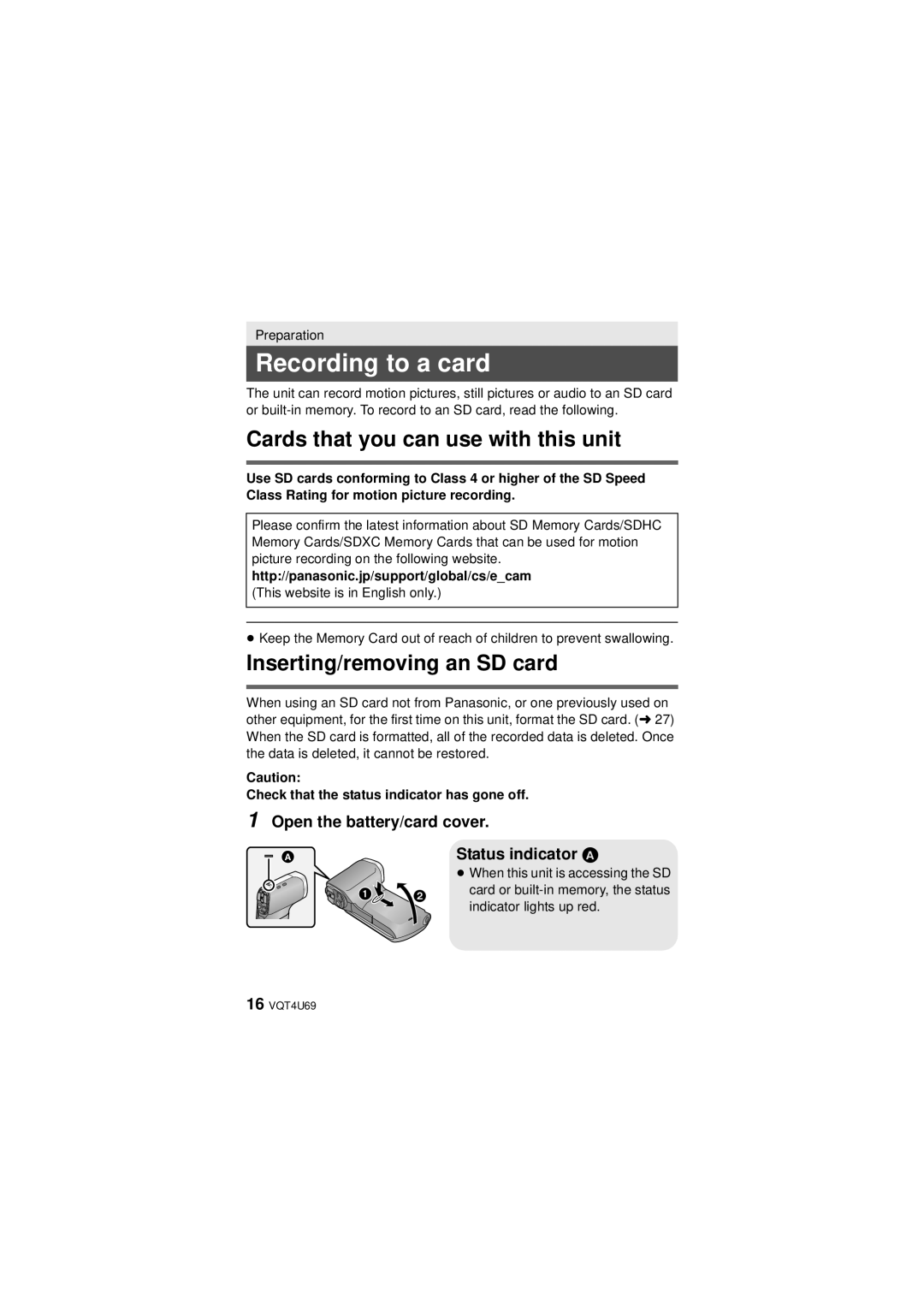 Panasonic HX-DC3 owner manual Recording to a card, Cards that you can use with this unit, Inserting/removing an SD card 