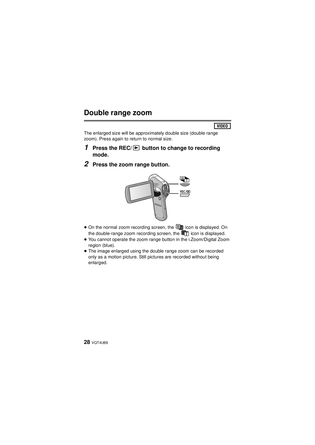 Panasonic HX-DC3 owner manual Double range zoom 