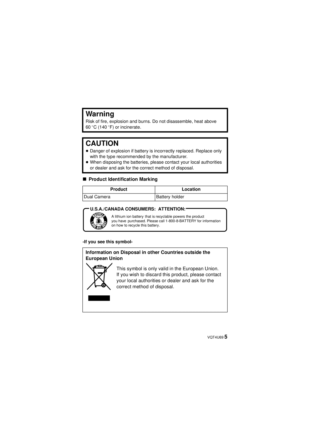 Panasonic HX-DC3 owner manual Product Location Dual Camera Battery holder, If you see this symbol 