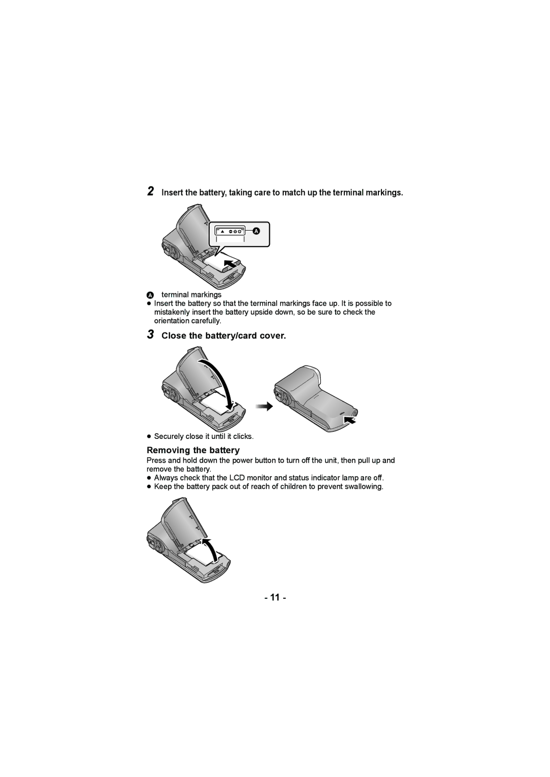 Panasonic HX-DC3 operating instructions Close the battery/card cover 