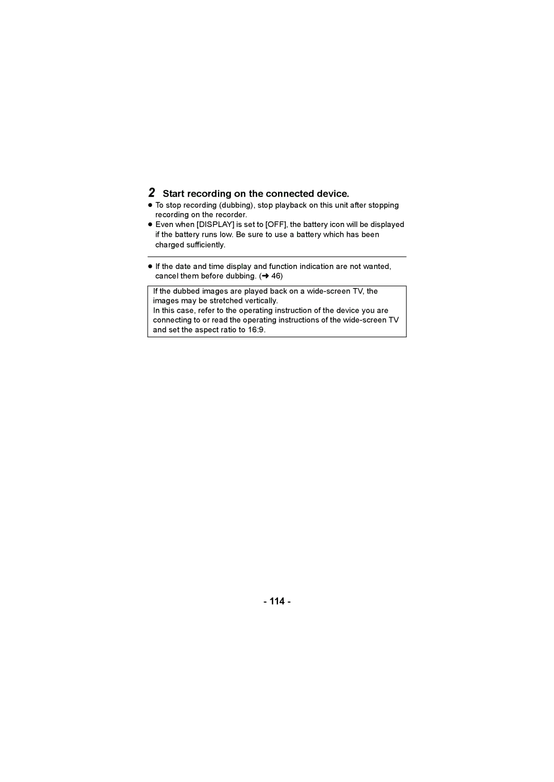 Panasonic HX-DC3 operating instructions Start recording on the connected device, 114 