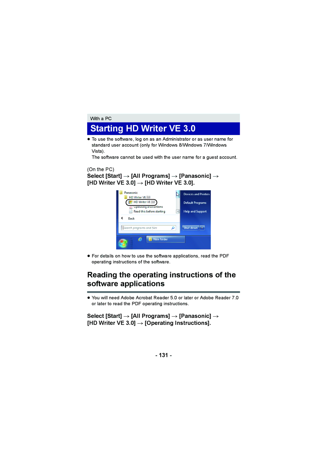 Panasonic HX-DC3 operating instructions Starting HD Writer VE 