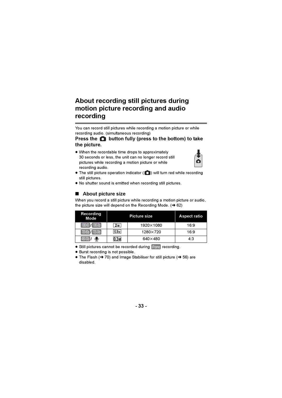 Panasonic HX-DC3 operating instructions About picture size, 640k480 