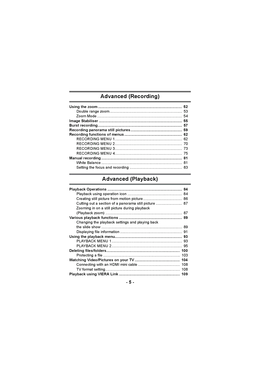 Panasonic HX-DC3 operating instructions Advanced Recording 