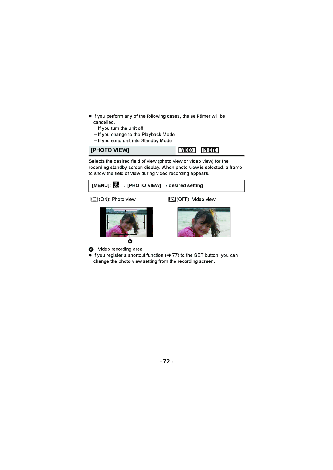 Panasonic HX-DC3 operating instructions Menu 2 # Photo View # desired setting 