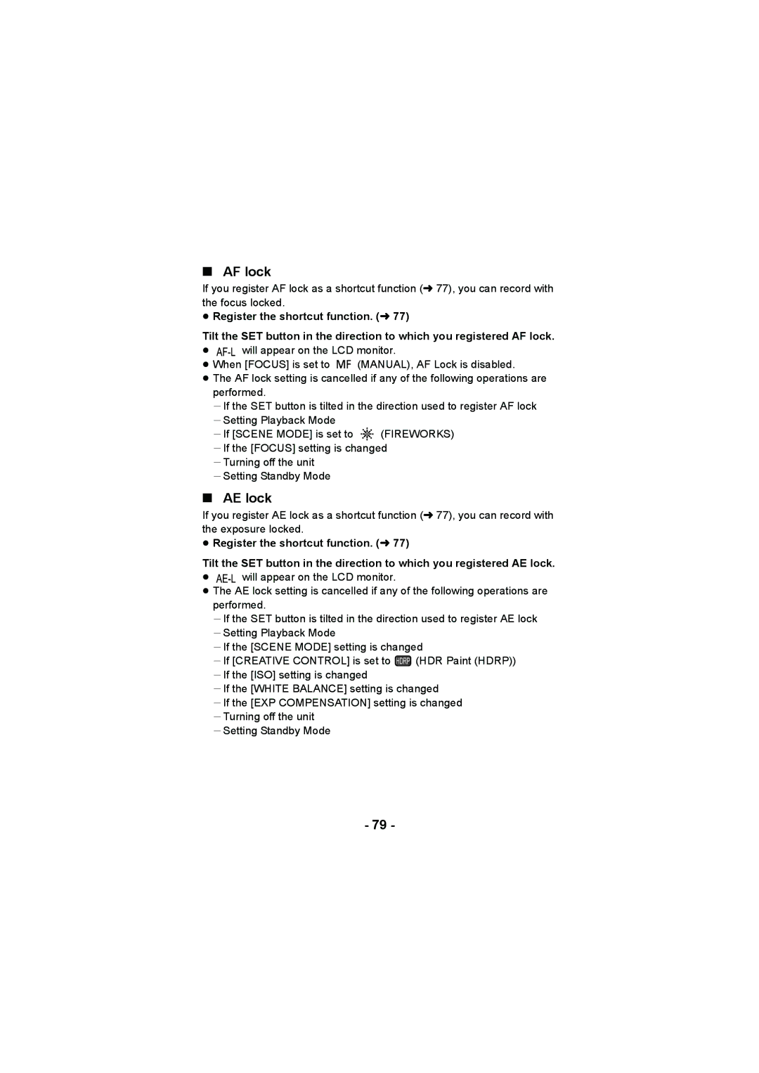 Panasonic HX-DC3 operating instructions AF lock, AE lock 