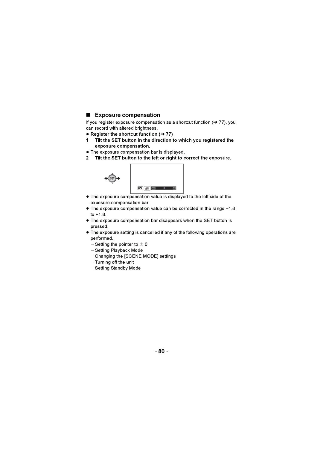 Panasonic HX-DC3 operating instructions Exposure compensation 