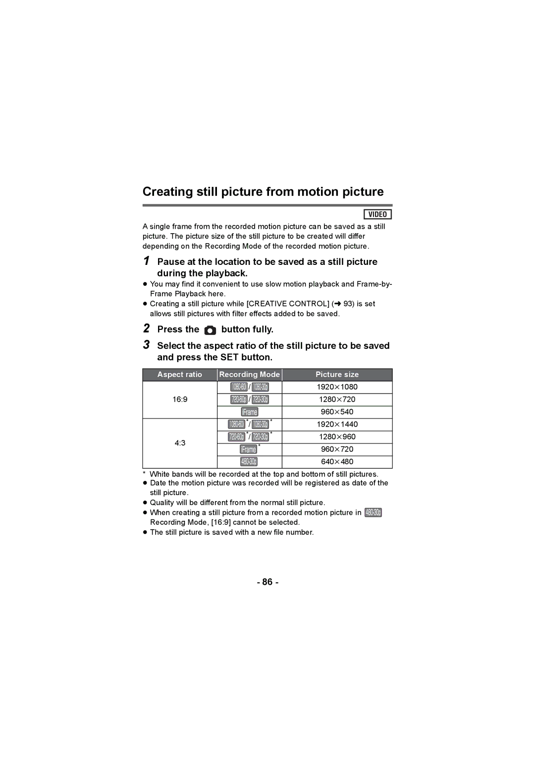 Panasonic HX-DC3 operating instructions Creating still picture from motion picture 