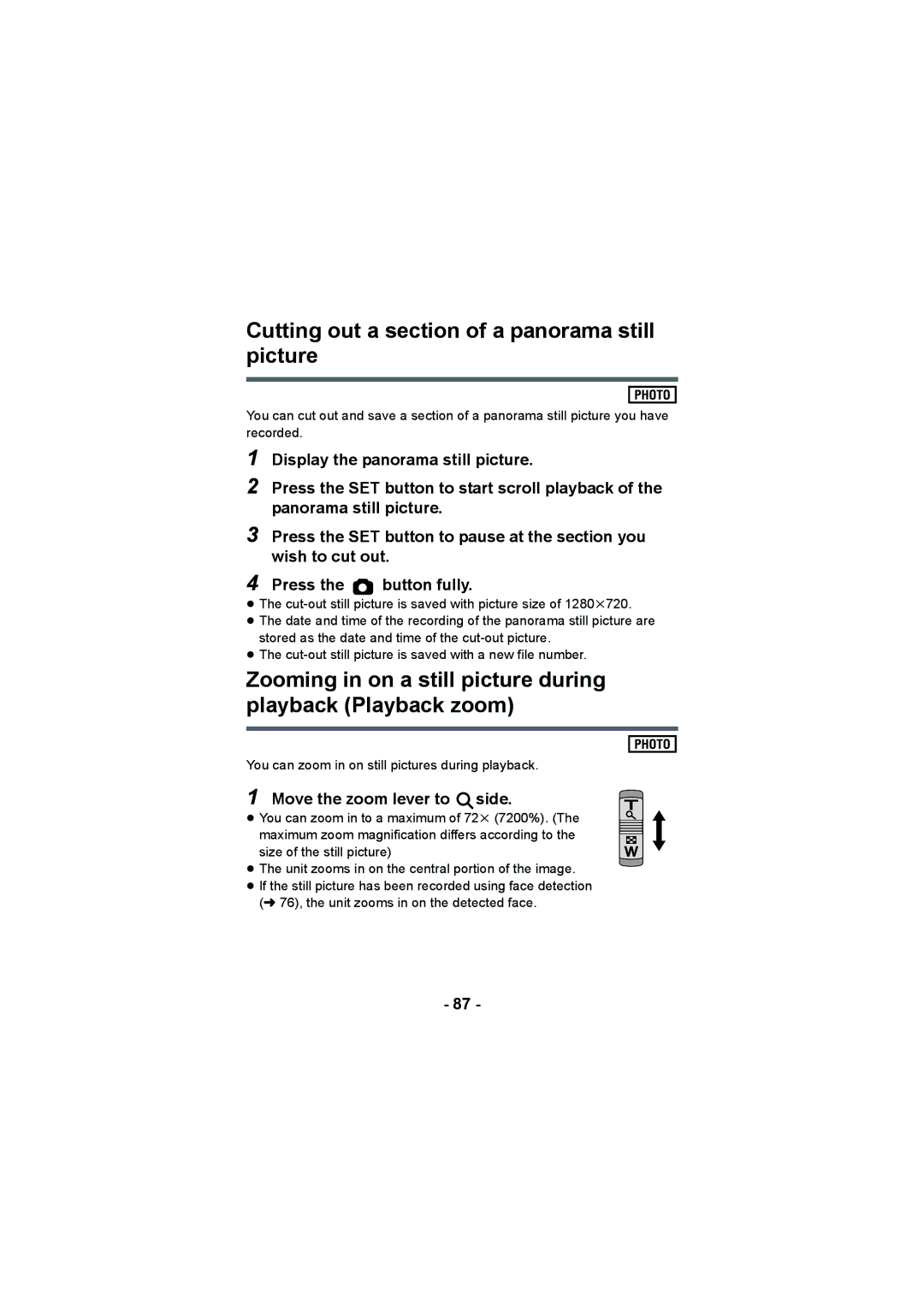 Panasonic HX-DC3 operating instructions Cutting out a section of a panorama still picture, Move the zoom lever to side 