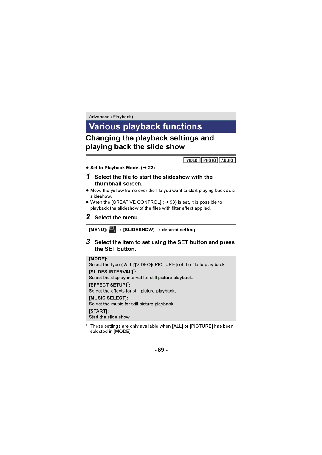 Panasonic HX-DC3 operating instructions Various playback functions 