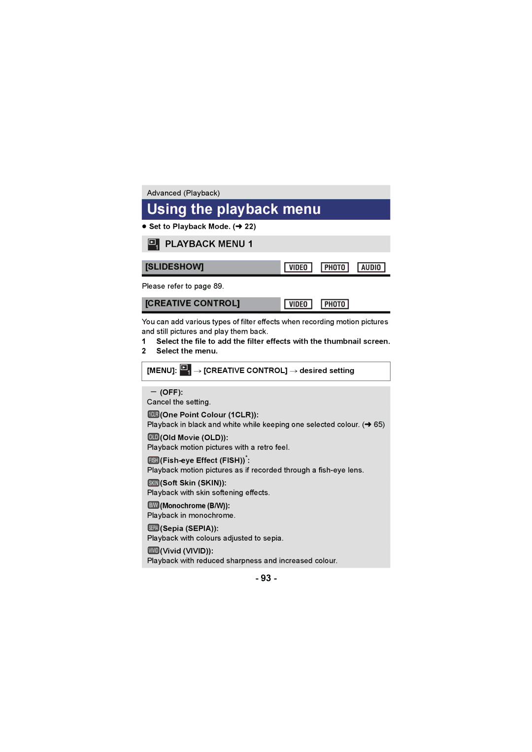 Panasonic HX-DC3 operating instructions Using the playback menu, Slideshow 