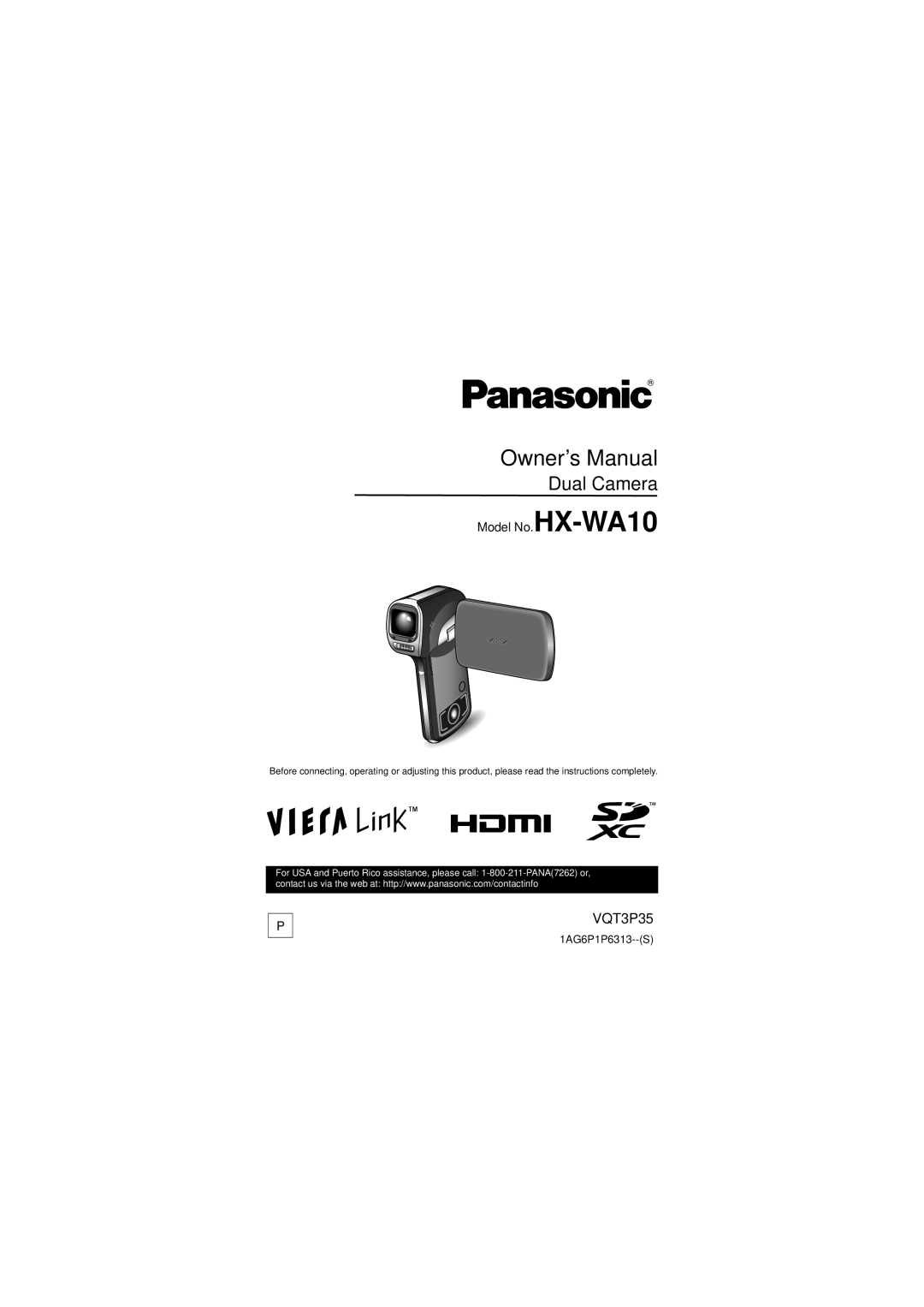 Panasonic owner manual Dual Camera, Model No.HX-WA10 