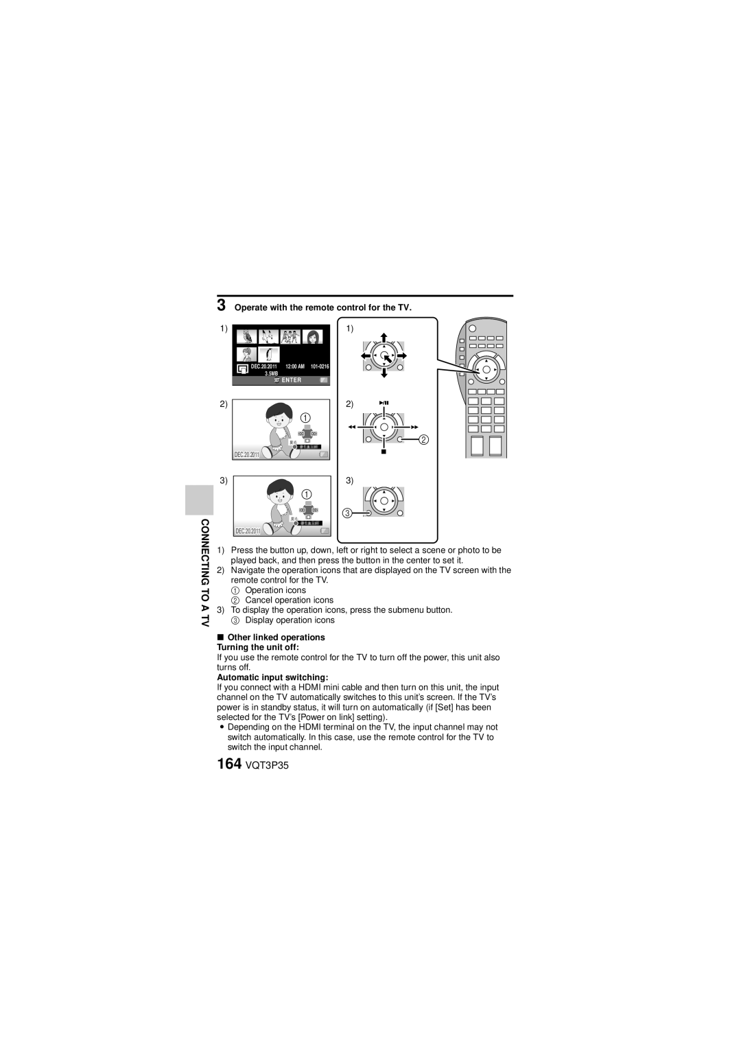 Panasonic HX-WA10 164 VQT3P35, Operate with the remote control for the TV, Other linked operations Turning the unit off 