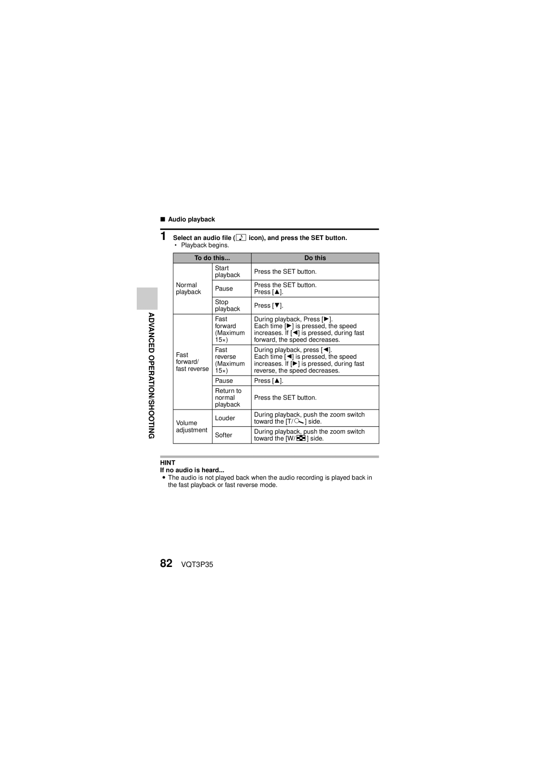 Panasonic HX-WA10 owner manual 82 VQT3P35, To do this Do this 