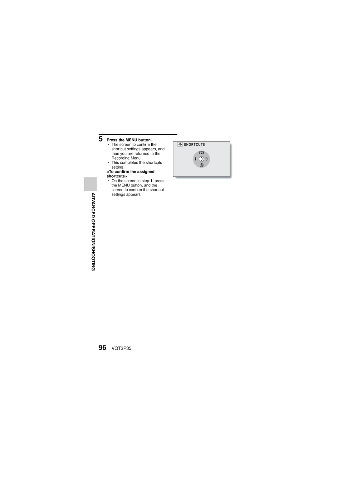 Panasonic HX-WA10 owner manual 96 VQT3P35, To confirm the assigned shortcuts 