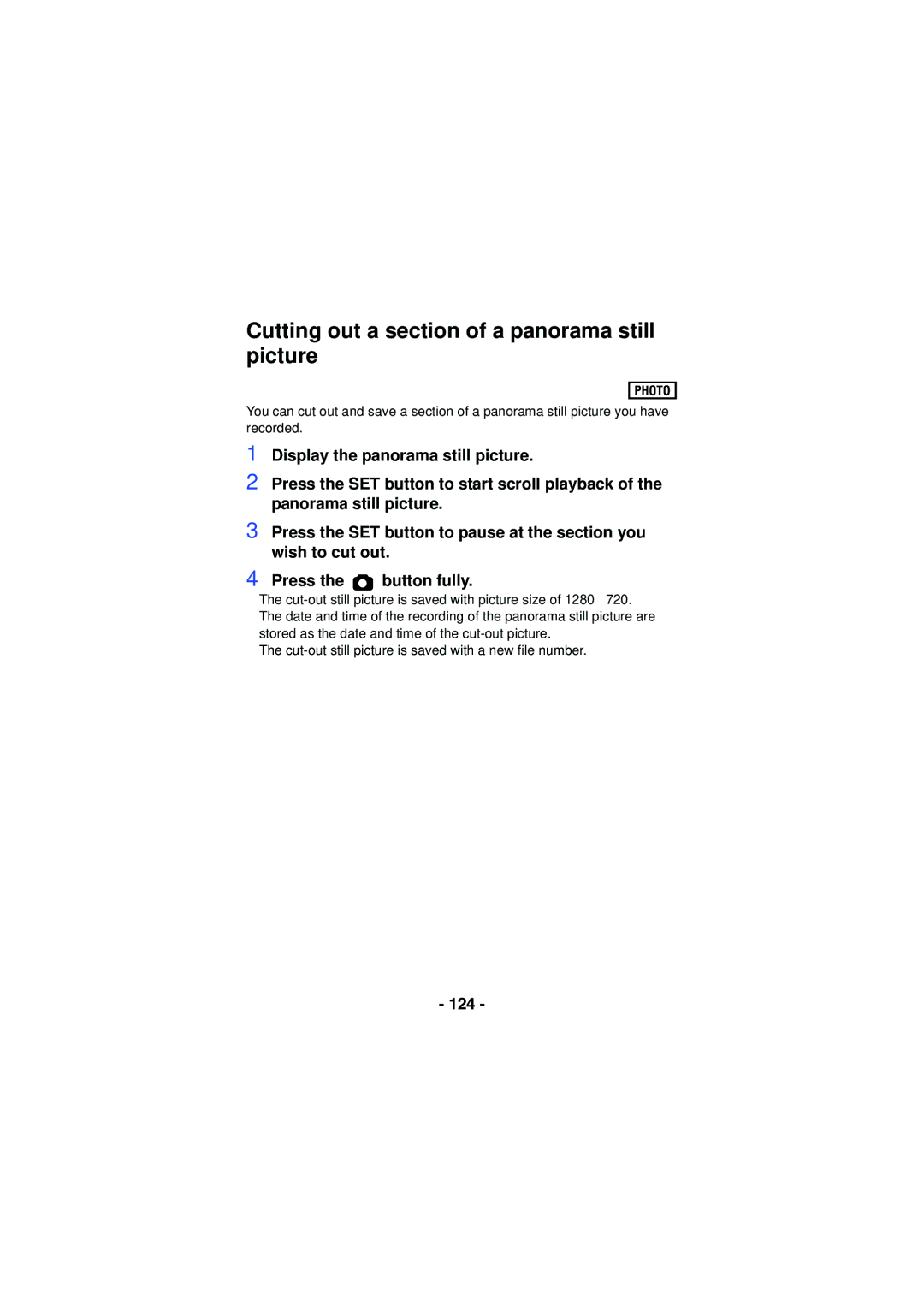 Panasonic HX-WA30, HX-WA03, HXWA03H owner manual Cutting out a section of a panorama still picture, 124 