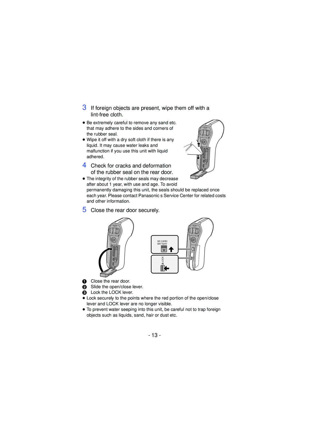 Panasonic HX-WA30, HX-WA03, HXWA03H owner manual Close the rear door securely 