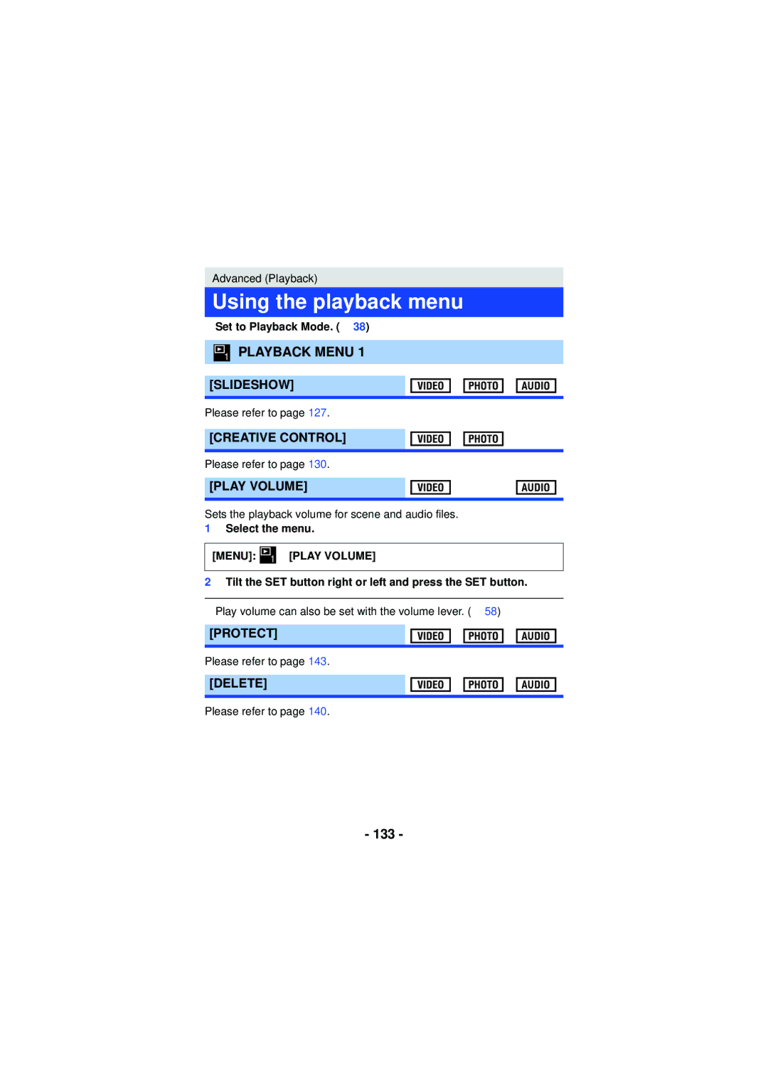 Panasonic HX-WA30, HX-WA03, HXWA03H owner manual Using the playback menu, 133 