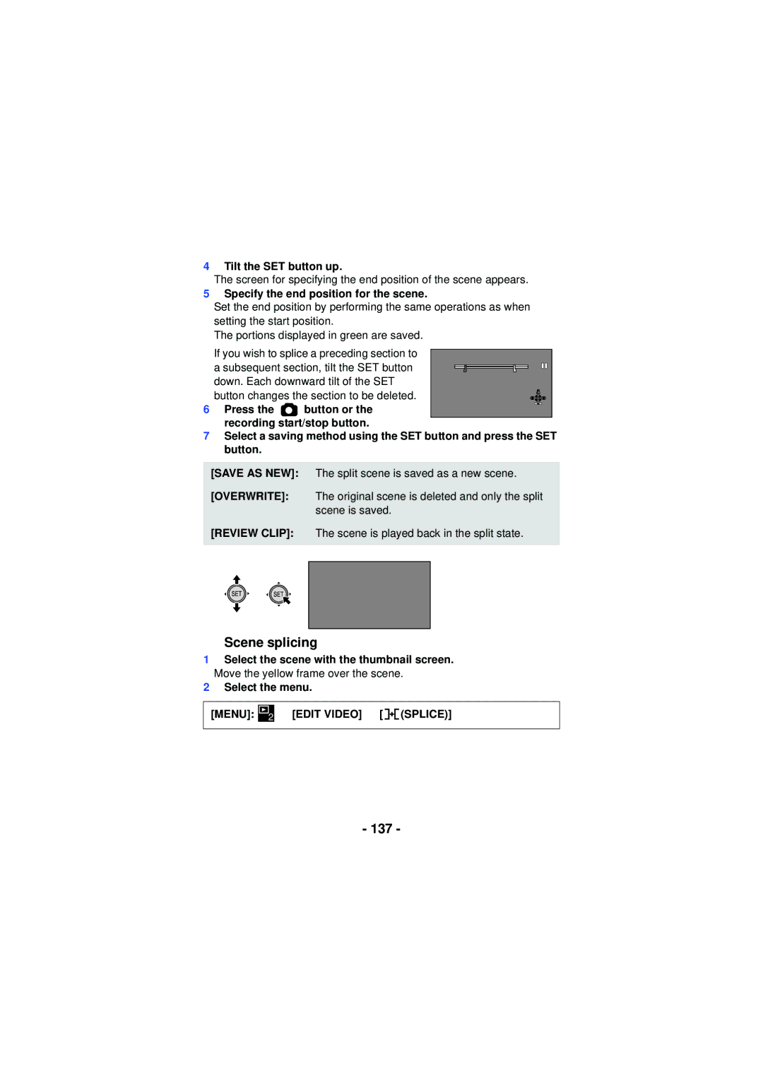 Panasonic HX-WA30, HX-WA03, HXWA03H owner manual Scene splicing, 137 