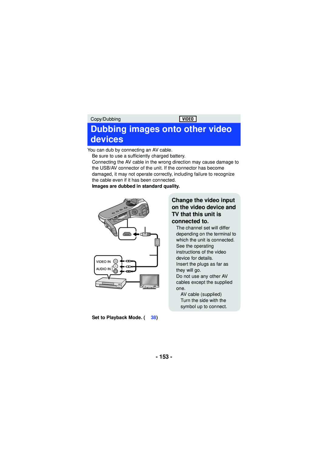 Panasonic HX-WA30, HX-WA03, HXWA03H owner manual Dubbing images onto other video devices, 153 