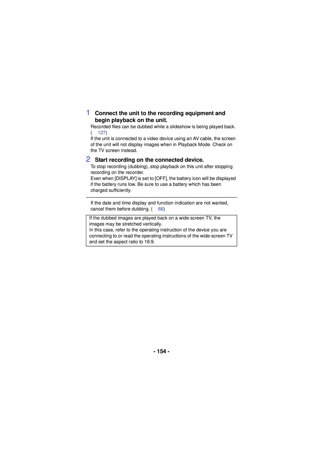 Panasonic HX-WA03, HX-WA30, HXWA03H owner manual Start recording on the connected device, 154 