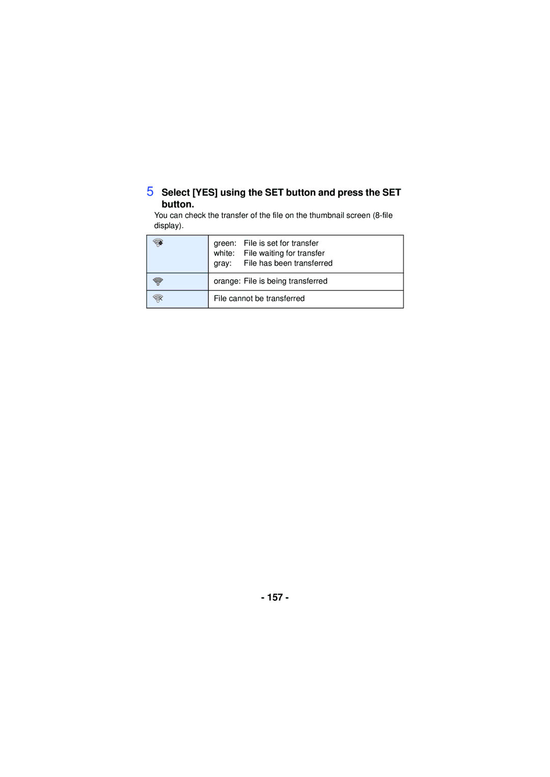 Panasonic HX-WA30, HX-WA03, HXWA03H owner manual Select YES using the SET button and press the SET Button, 157 