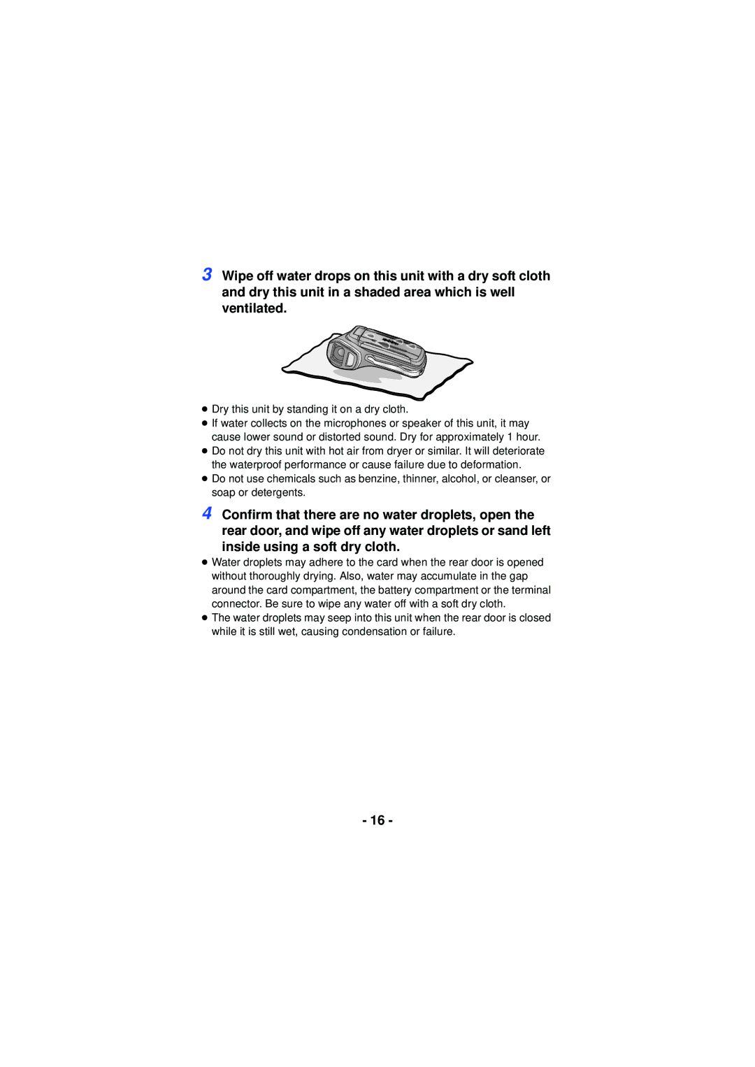 Panasonic HX-WA30, HX-WA03, HXWA03H owner manual ≥ Dry this unit by standing it on a dry cloth 