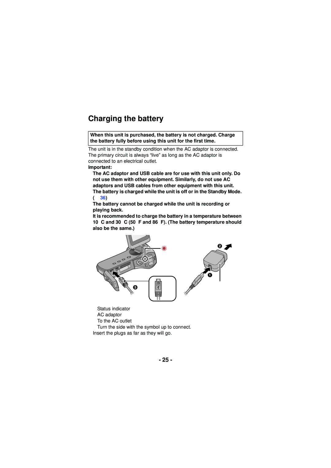 Panasonic HX-WA30, HX-WA03, HXWA03H owner manual Charging the battery 