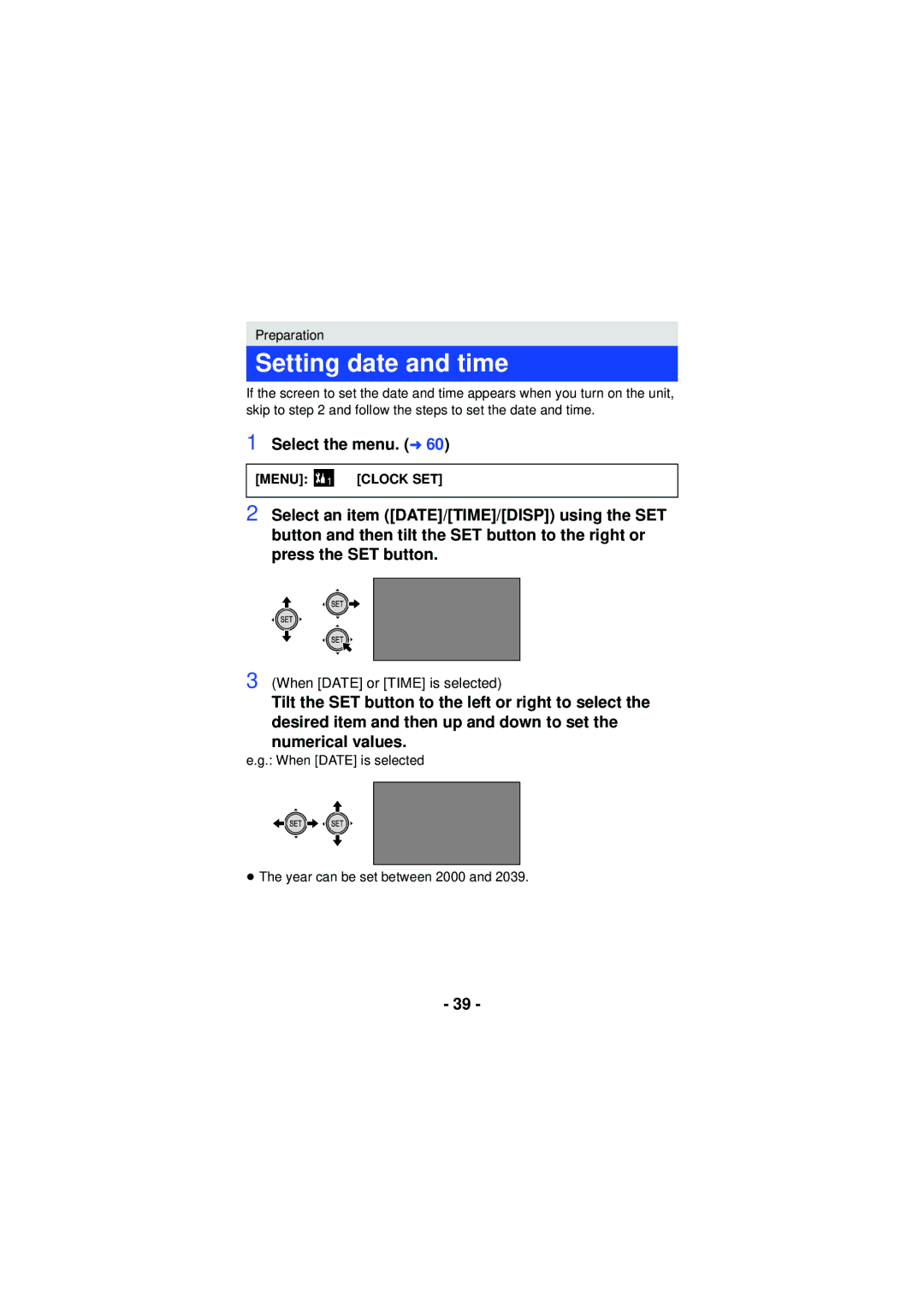 Panasonic HXWA03H, HX-WA30, HX-WA03 owner manual Setting date and time, Select the menu. l, Menu 1 # Clock SET 