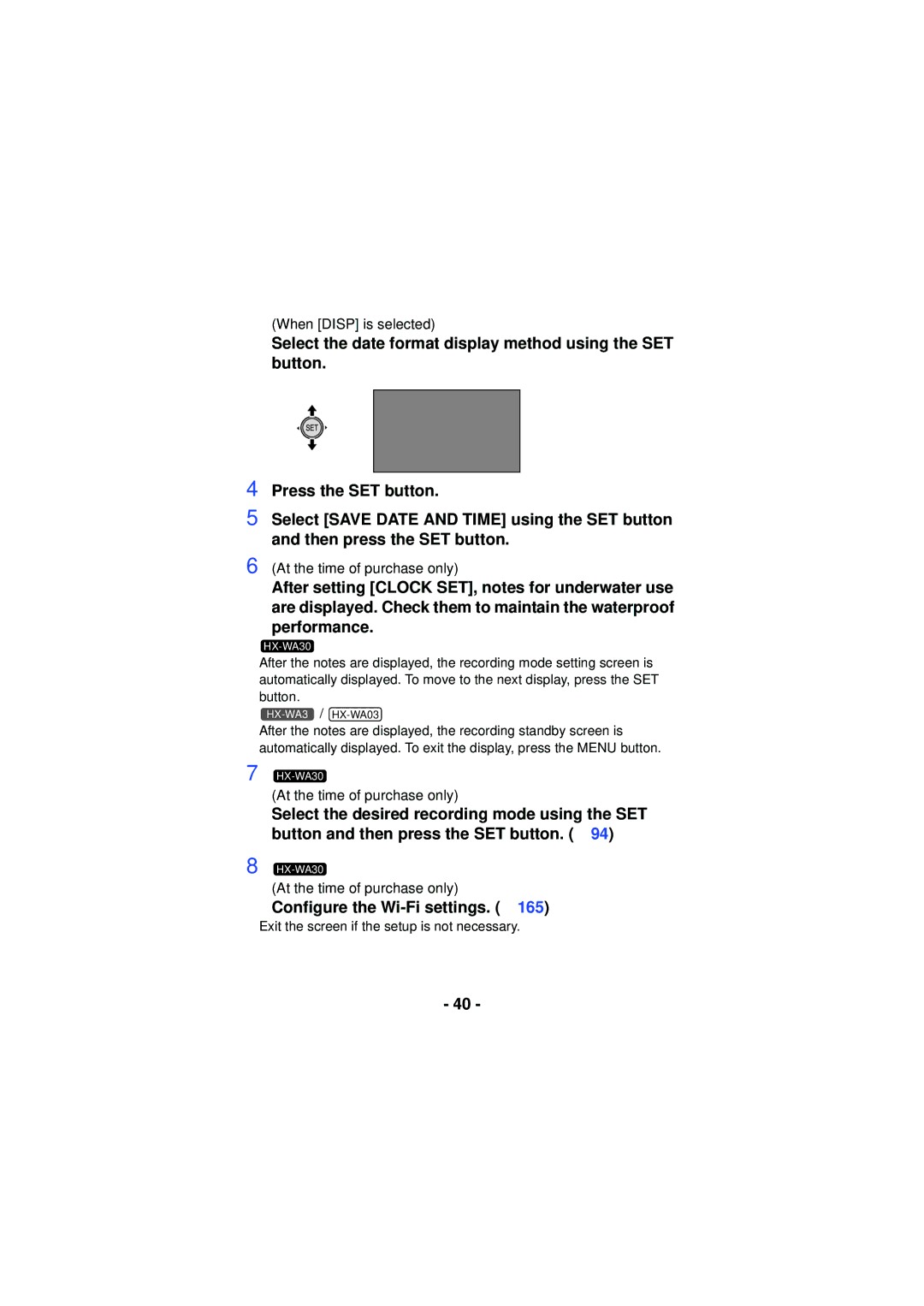 Panasonic HX-WA30, HX-WA03, HXWA03H owner manual Configure the Wi-Fi settings. l 