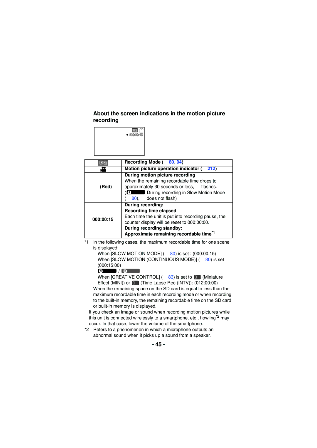 Panasonic HX-WA30, HX-WA03, HXWA03H owner manual During recording, Recording time elapsed 