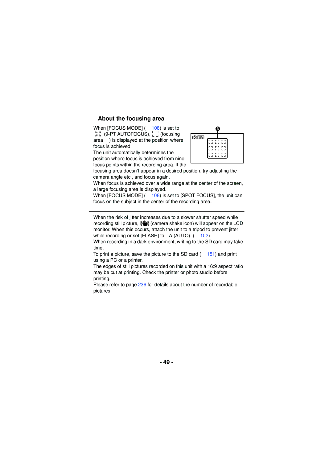 Panasonic HX-WA30, HX-WA03, HXWA03H owner manual About the focusing area, PT Autofocus 