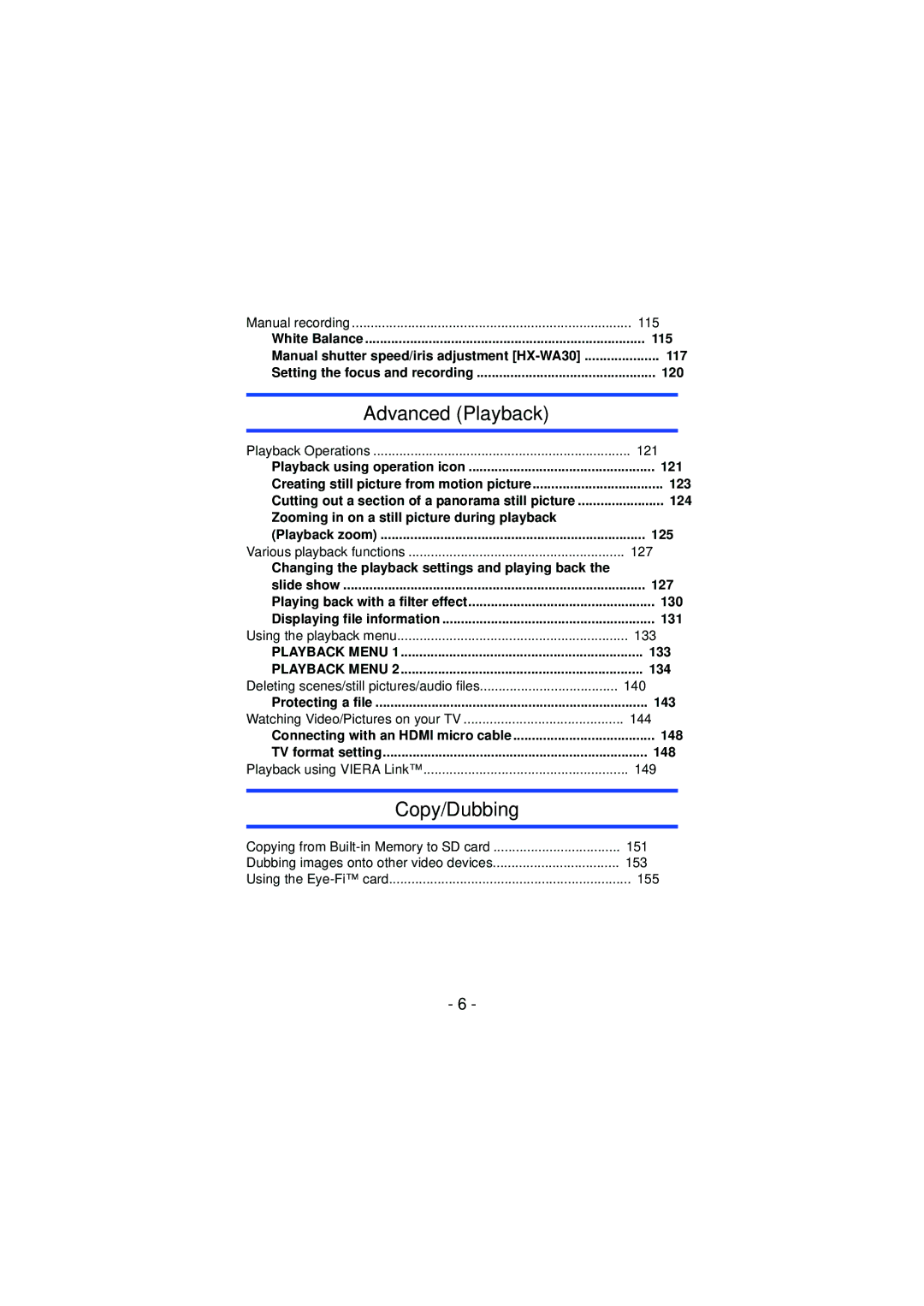 Panasonic HX-WA03, HX-WA30, HXWA03H owner manual 115, 121, 127, 133, 140, 144, 149, 151, 153, 155 