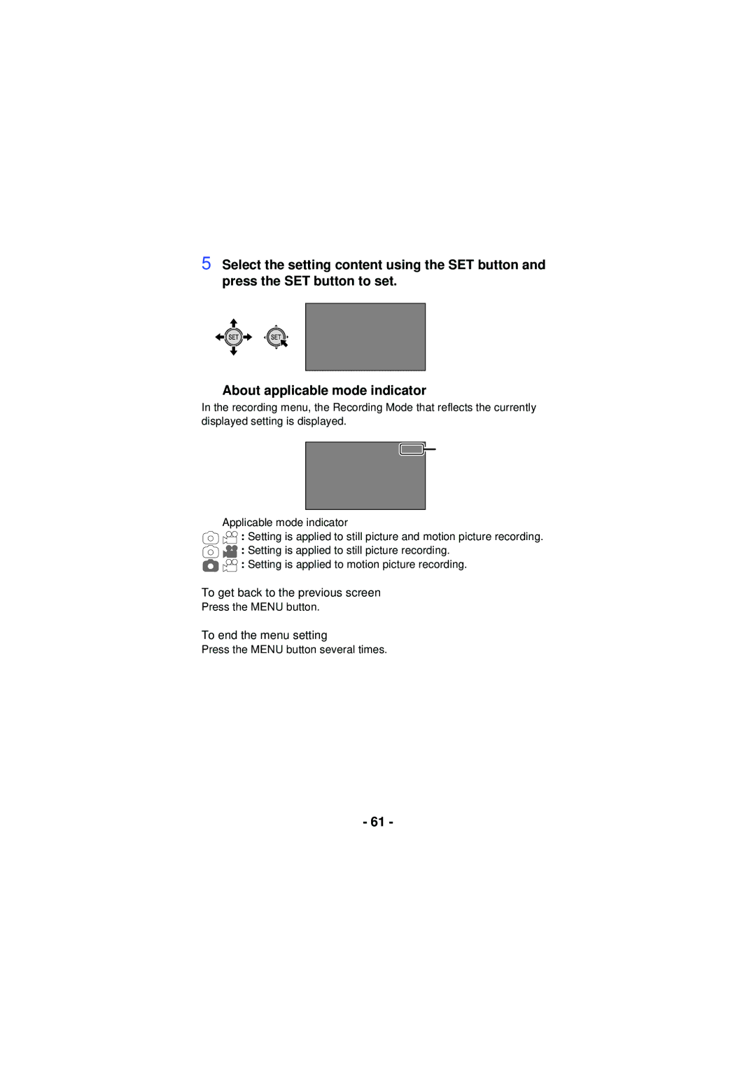 Panasonic HX-WA30, HX-WA03, HXWA03H owner manual To get back to the previous screen 