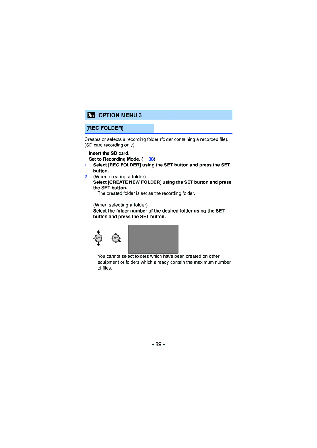 Panasonic HX-WA30, HX-WA03, HXWA03H owner manual REC Folder, When creating a folder 