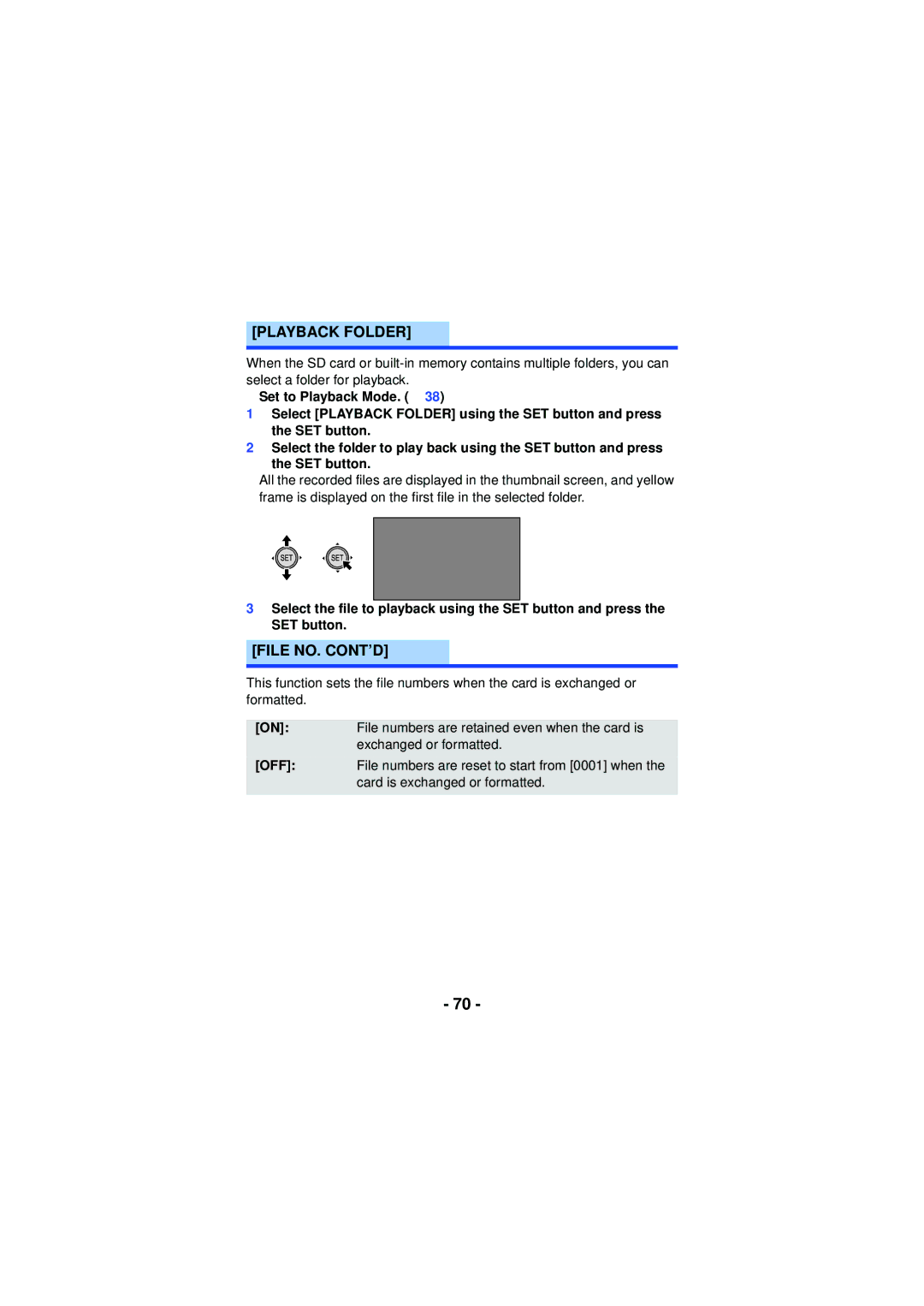 Panasonic HX-WA03, HX-WA30, HXWA03H owner manual Playback Folder, File NO. CONT’D 