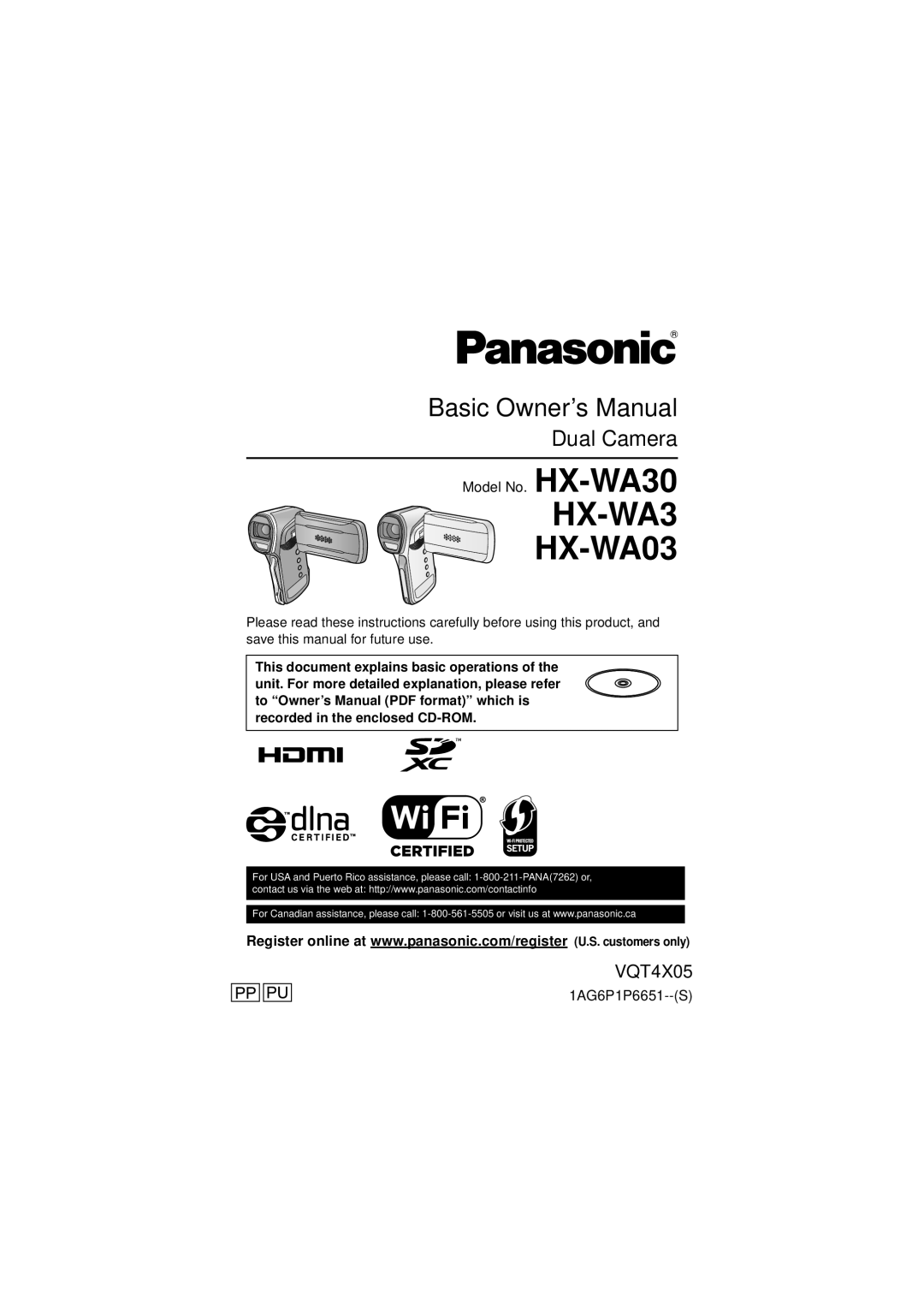 Panasonic VQT4XD5, HX-WA30 owner manual HX-WA3 HX-WA03 