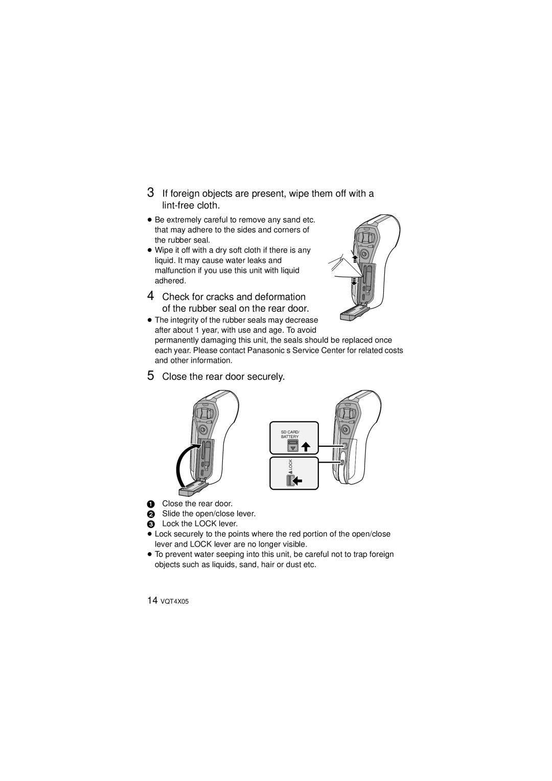 Panasonic HX-WA30, VQT4XD5 owner manual Close the rear door securely 