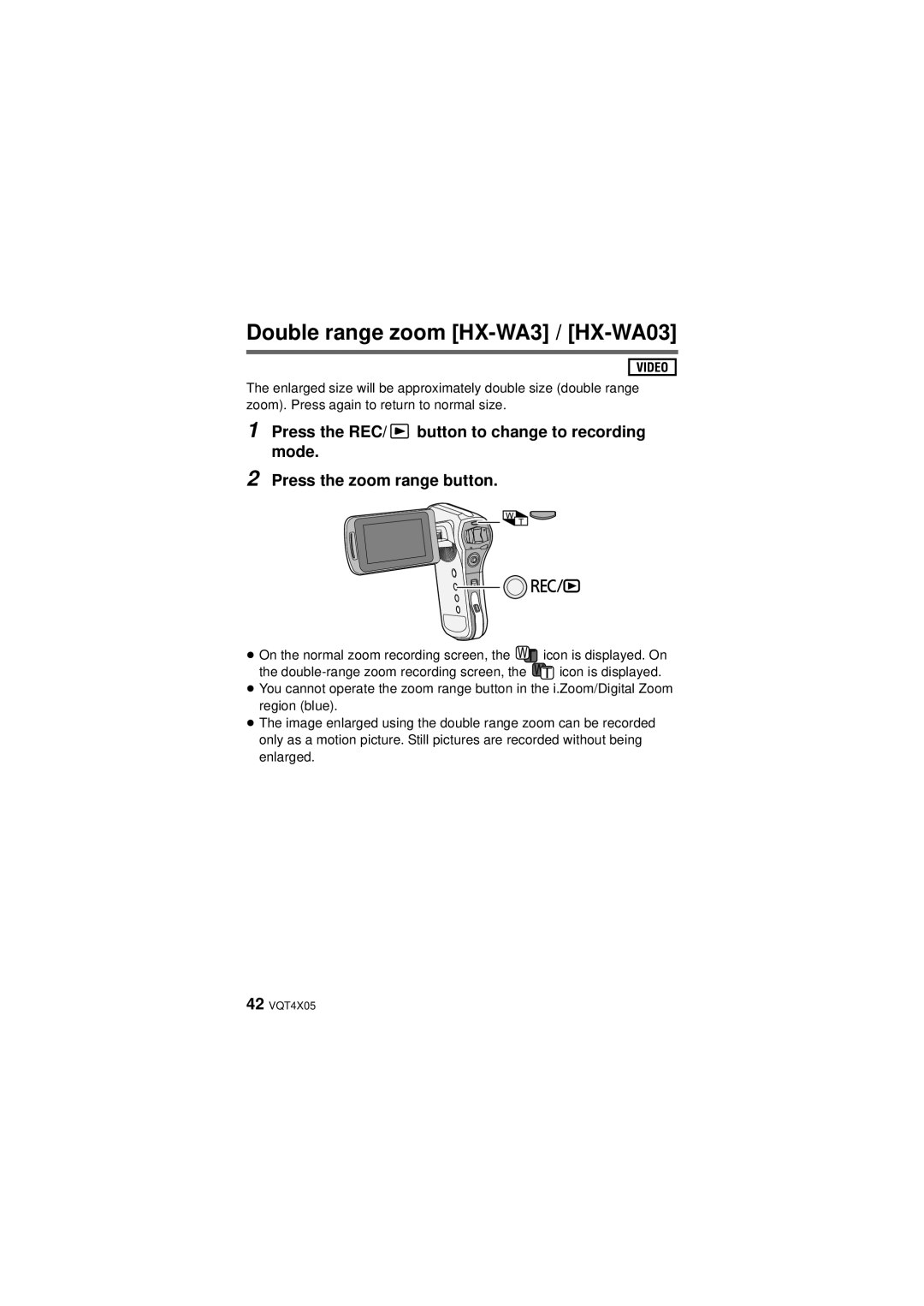 Panasonic HX-WA30, VQT4XD5 owner manual Double range zoom HX-WA3 / HX-WA03 