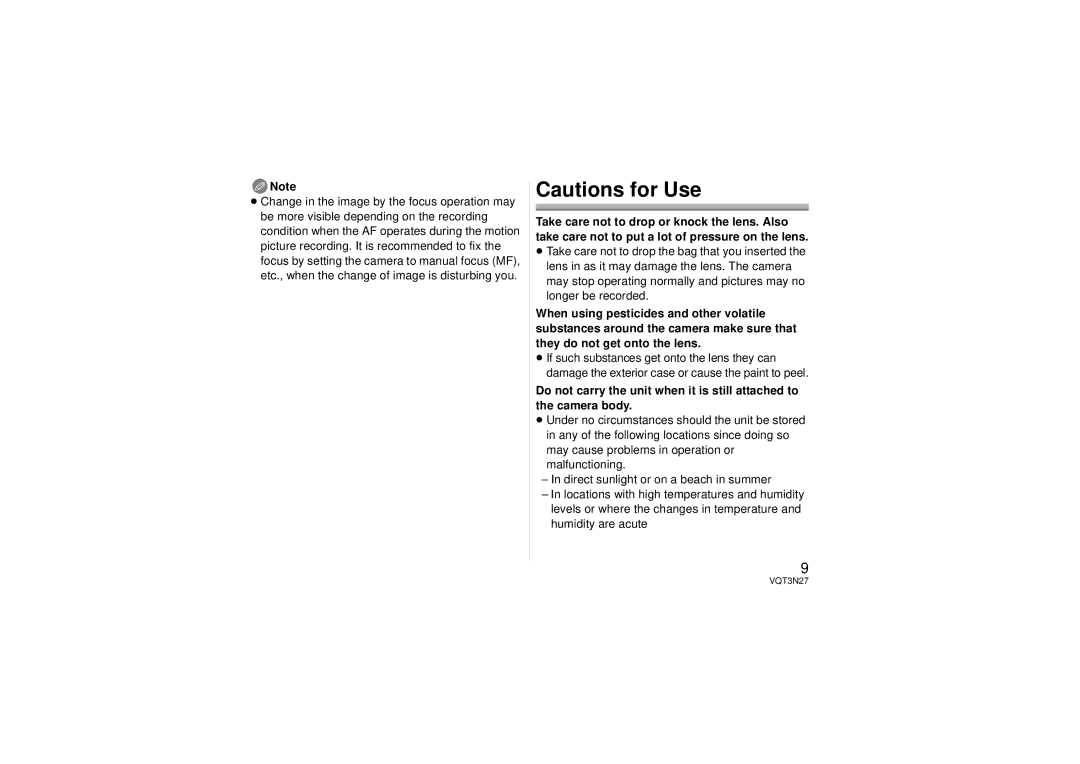 Panasonic HX025 operating instructions VQT3N27 