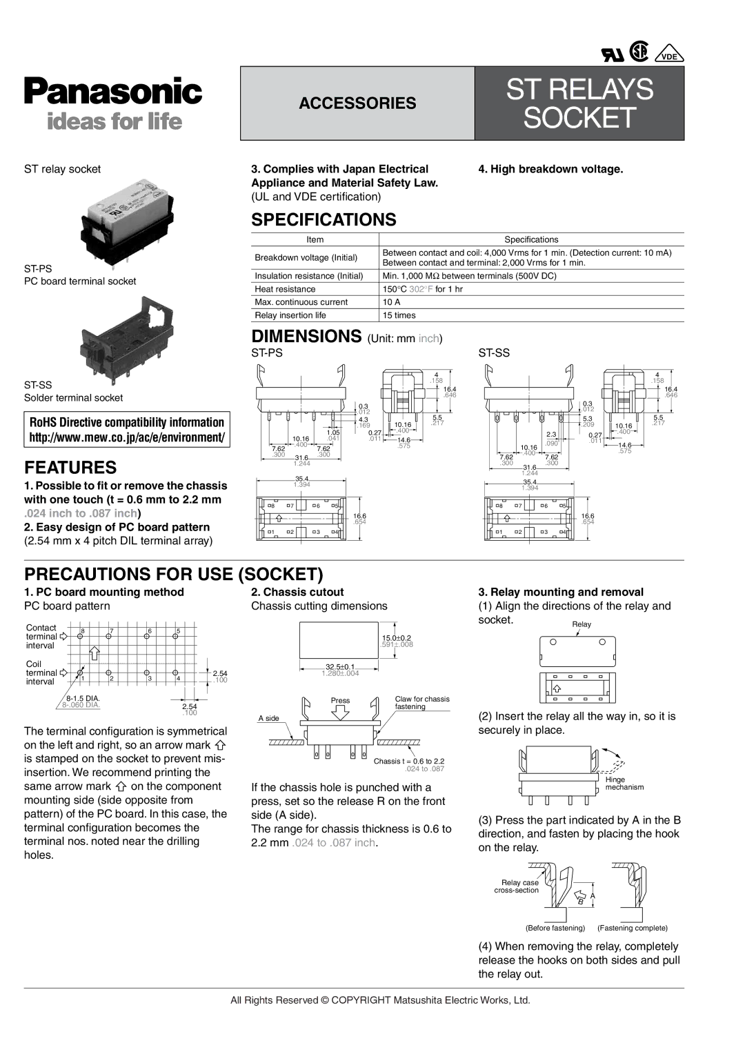 Panasonic IC Drivable PC Board Specifications, Precautions for USE Socket, PC board mounting method PC board pattern 