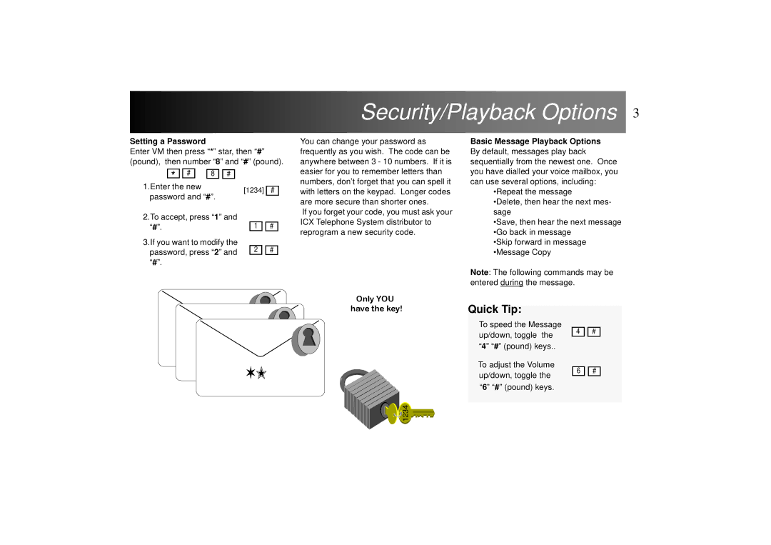 Panasonic ICX manual Setting a Password, Basic Message Playback Options 