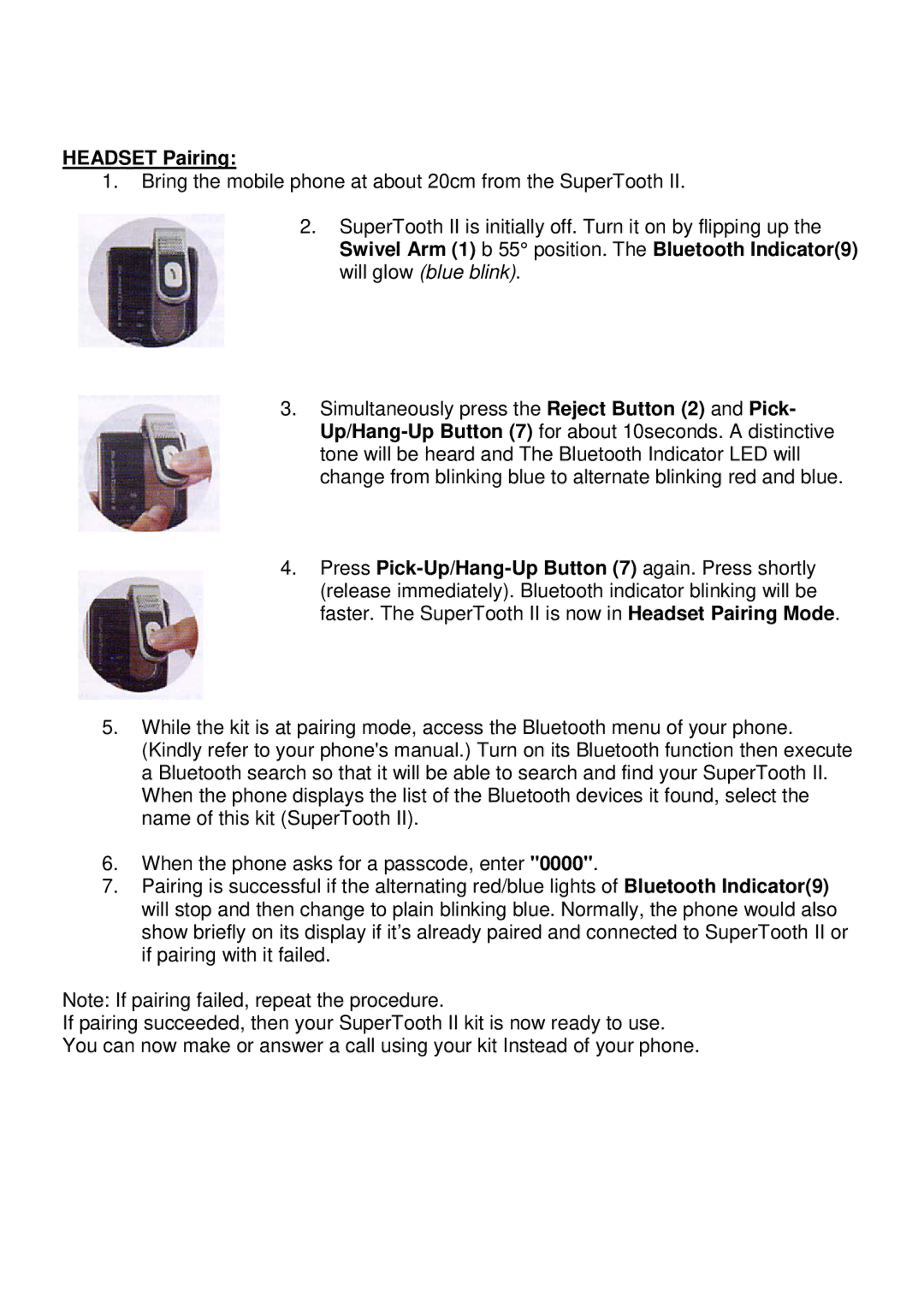 Panasonic II manual Headset Pairing 