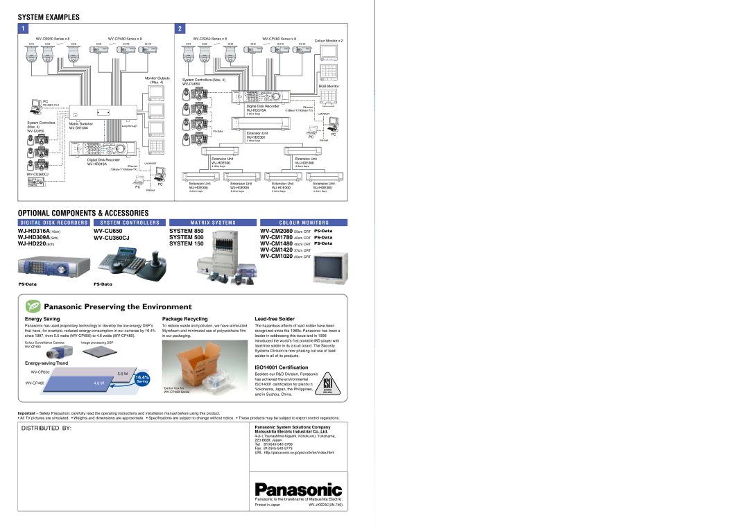 Panasonic III PLUS operating instructions Energy Saving Package Recycling, Lead-free Solder, ISO14001 Certification 