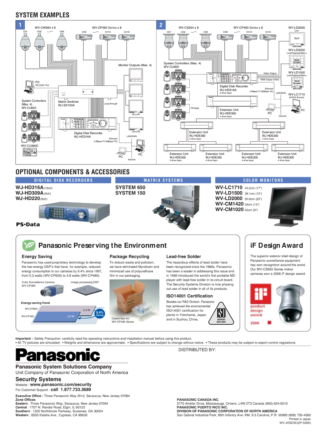 Panasonic III manual Energy Saving, Package Recycling, Lead-free Solder, ISO14001 Certification 