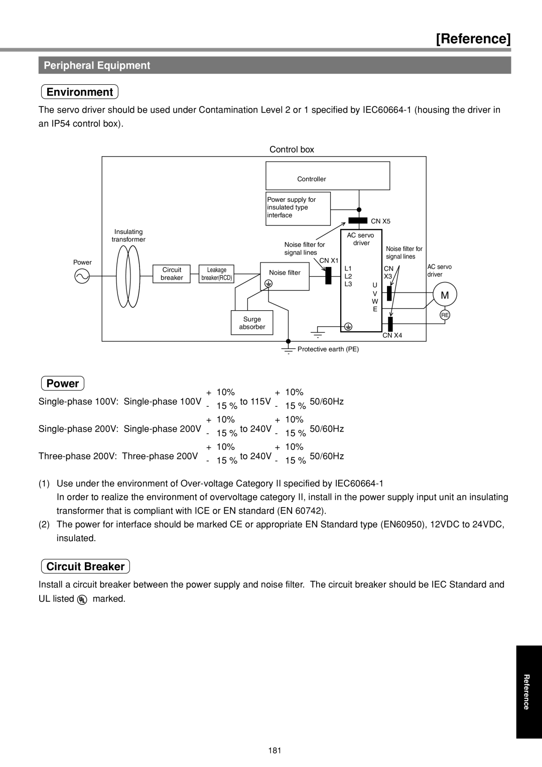 Panasonic IMC80A specifications Environment, Power, Circuit Breaker, Peripheral Equipment 