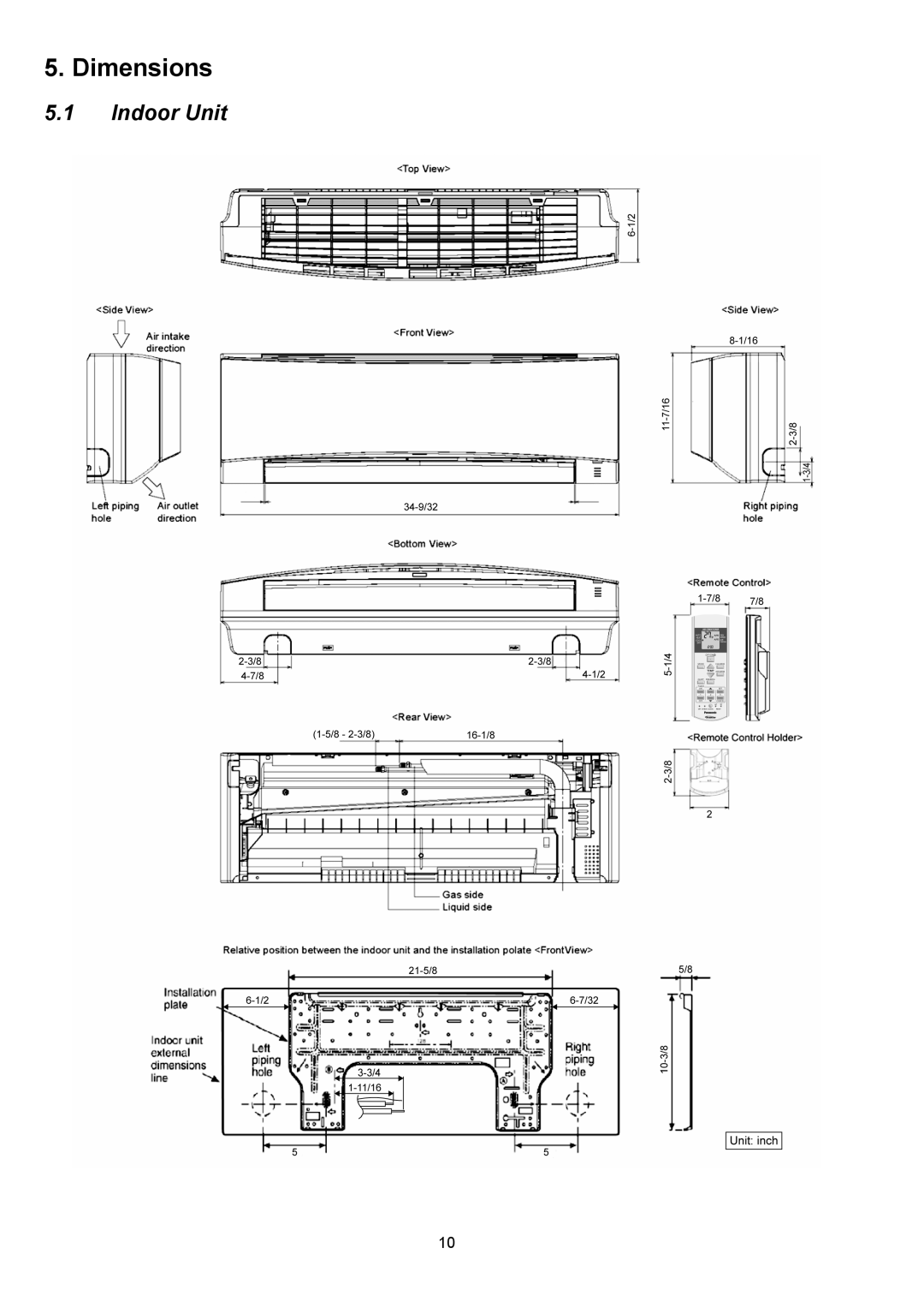 Panasonic Indoor Unit Outdoor Unit CS-E9NKUAW CS-E12NKUAW CU-E9NKUA CU-E12NKUA service manual Dimensions 