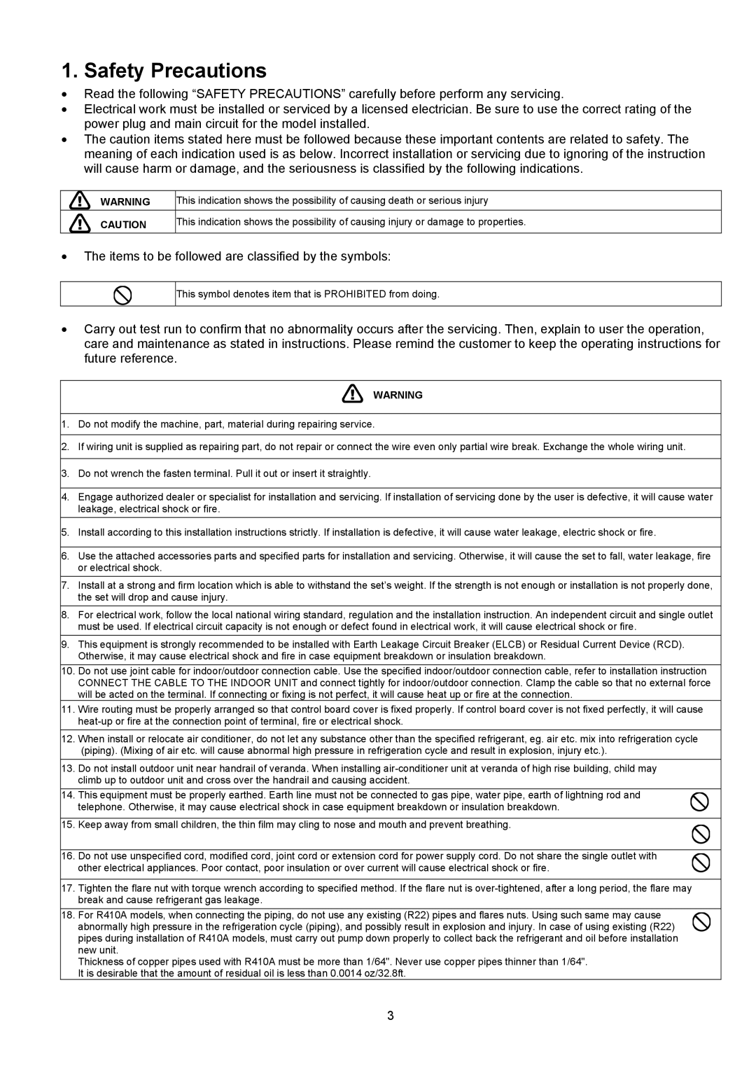 Panasonic Indoor Unit Outdoor Unit CS-E9NKUAW CS-E12NKUAW CU-E9NKUA CU-E12NKUA service manual Safety Precautions 