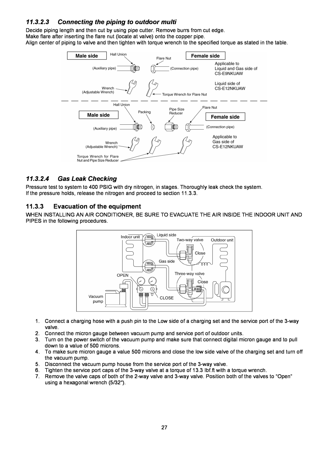 Panasonic Indoor Unit Outdoor Unit CS-E9NKUAW CS-E12NKUAW CU-E9NKUA CU-E12NKUA service manual 11.3.2.4Gas Leak Checking 